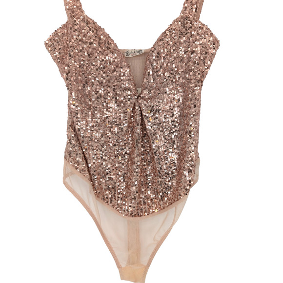 Revolve x Free People Fairy Glam Sequin Sheer Sparks Fly Bodysuit Rose Gold XS - Picture 1 of 7